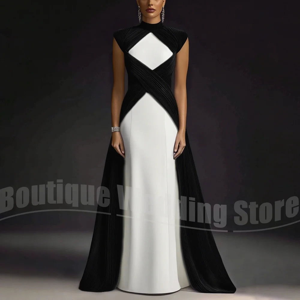 Evening Dresses for Women Fashion Pleated Draped Prom Gowns Slim Elegant High Collar Sleeveless Floor Length Party Dresses