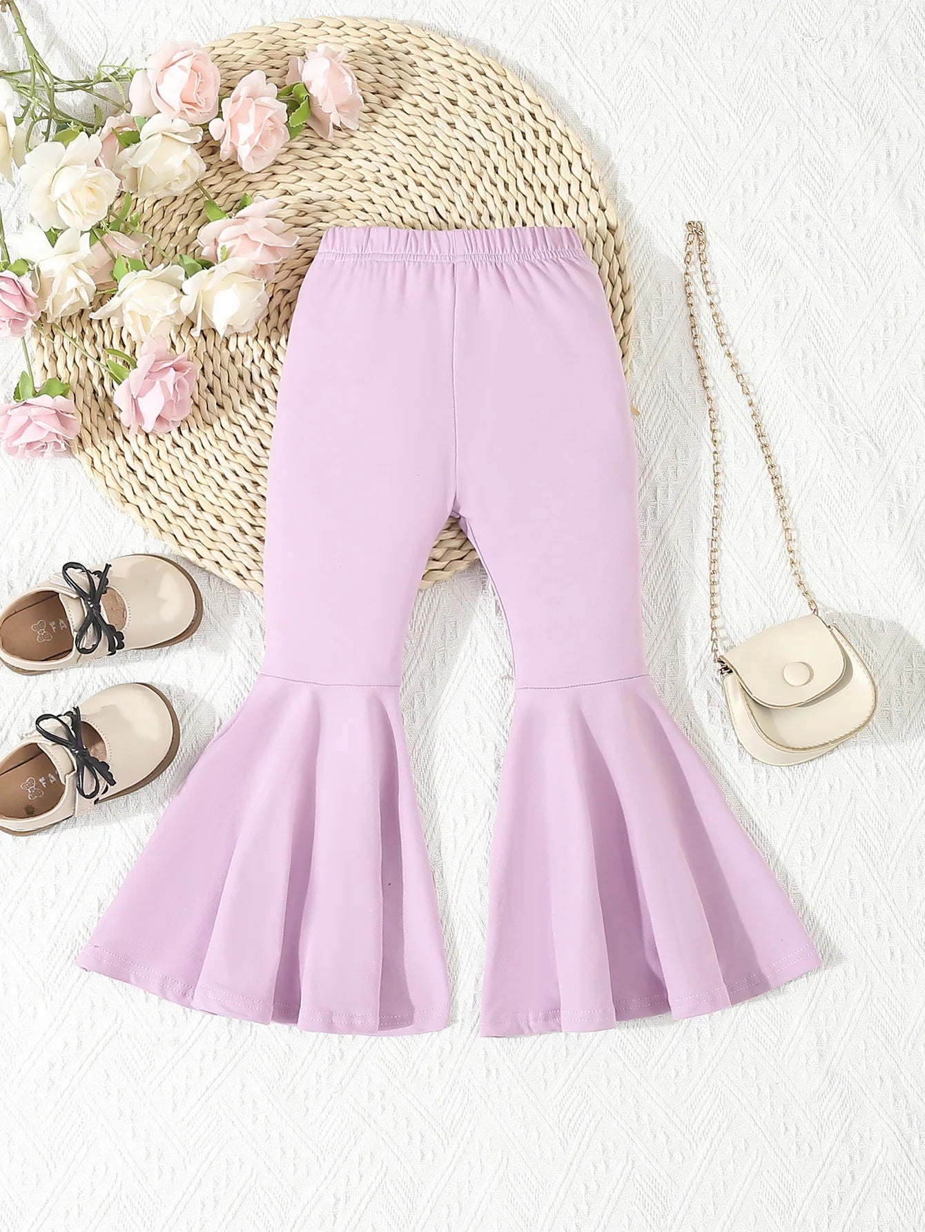 Autumn Kids Girls Clothing  Solid Color Bell-bottoms Elastic Waist  Flared Trousers Leggings Toddler Infant Girl's Clothing