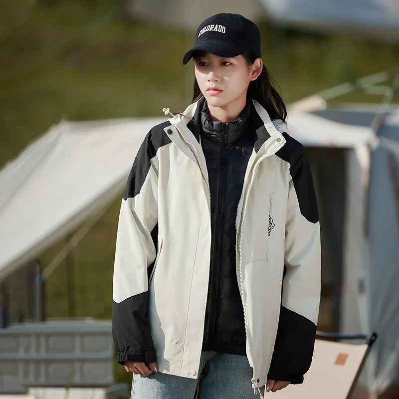 Waterproof Hiking Jackets Women Windbreakers Down Jacket for Women   New Three-in-one Mountaineering Coats Clothes