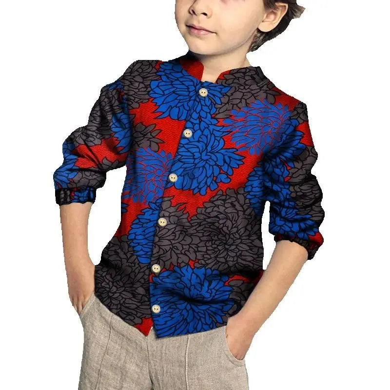 Kids Clothing Kids Boys African Fashion New Boy's Tops Bazin Riche African Wax Print Patchwork Cotton Shirt for Boys