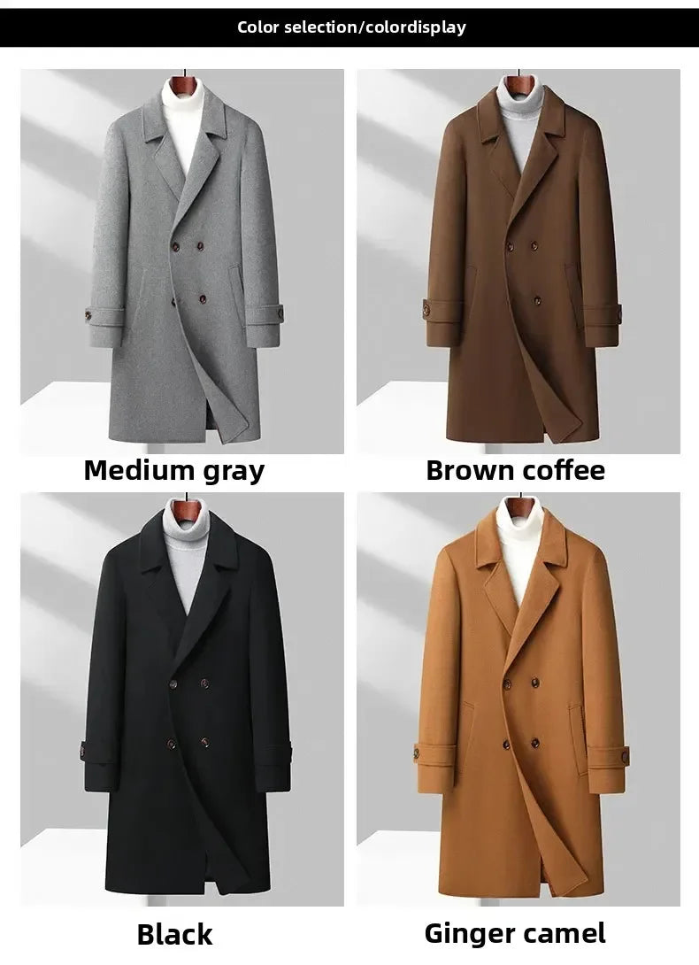 Top Quality Winter Wool Long Coats for Men Double-breasted Padded Cotton Woolen Long Coat Warm Business Mens Windbreaker Jacket