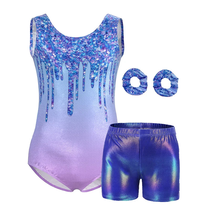 Girls  Vest  Gymnastics Leotard Sparkle 4 Piece Dance Unitard for Kids Toddler Athletic Tumbling Outfits