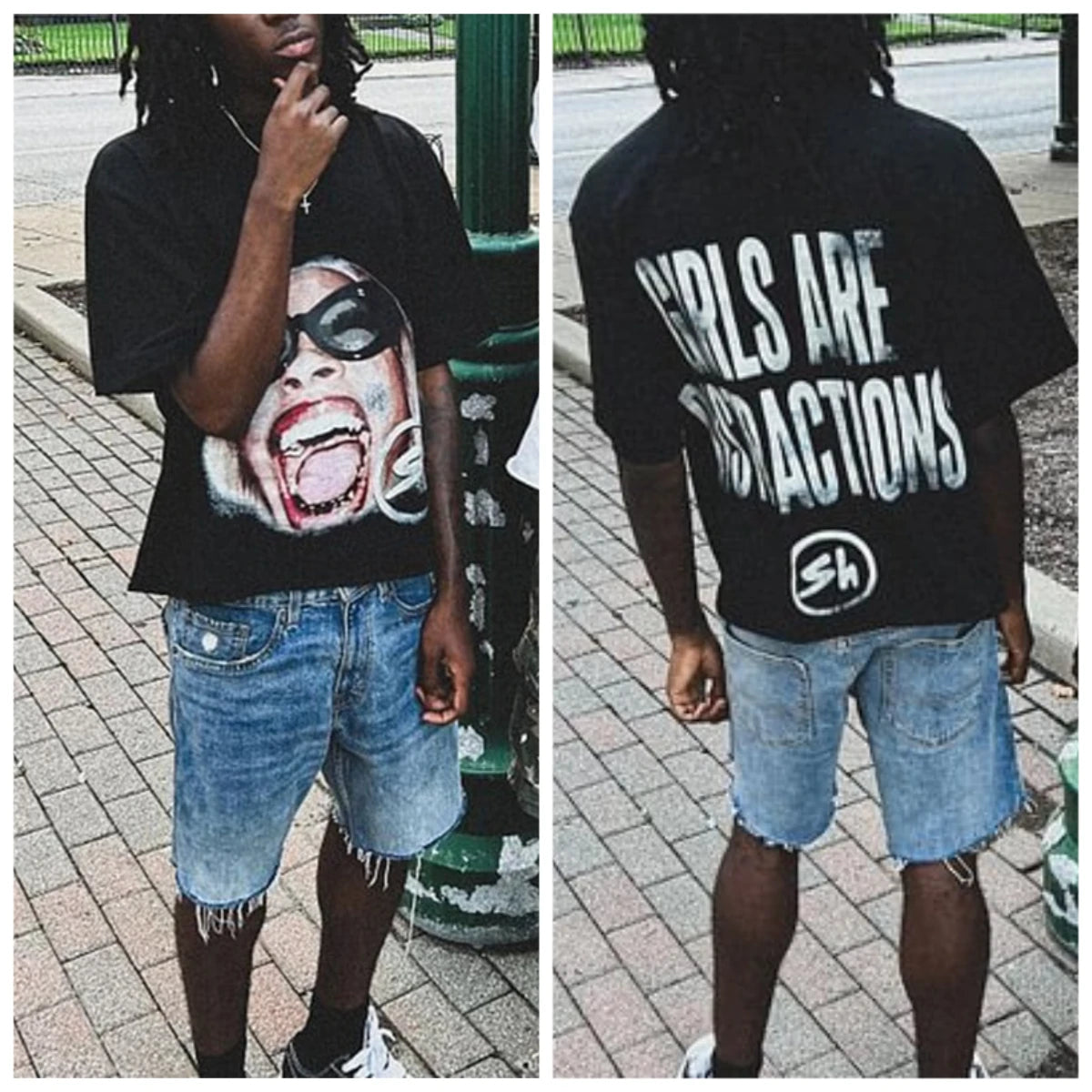 Girls Are Distractions Graphic Vintage Graphic  Print T-Shirts Men Women Y2K Short Sleeves Vintage Streetwear Women Tee Tops