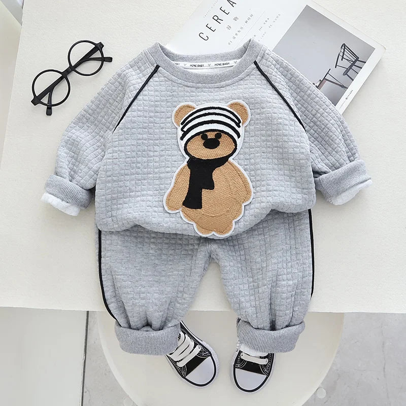Boys Clothing Sets Children Fashion Cartoon Bear Baby T-shirt Vest Coat And Pants Suit 2pcs Outfits Kids Sport Suit1-4 years