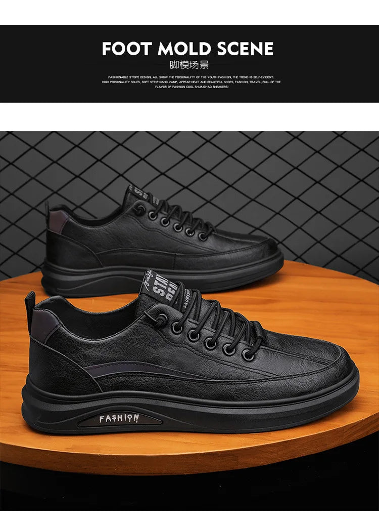 Mens Shoes Man Spring and Autumn Sneakers Male New 2025 Leather Casual Shoes for Men Water Proof Anti-slip Black Sneaker Men's
