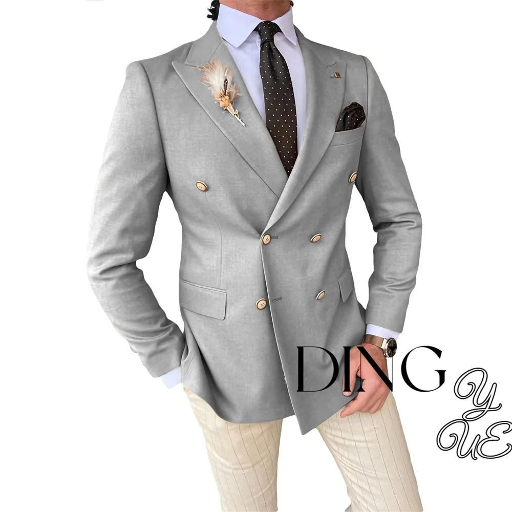 Mens Double Breasted Blazer Casual Jacket for Men Slim Fit Sports Coat for Men Business Wedding Dinner Suit Jacket