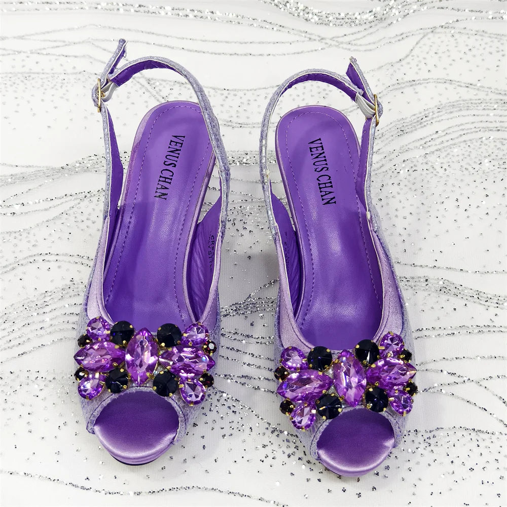 2025 New Rhinestone Design African Shoes & Bag Set in Green – Open Toe Comfortable Women's Heels - Hot Sale on Instagram