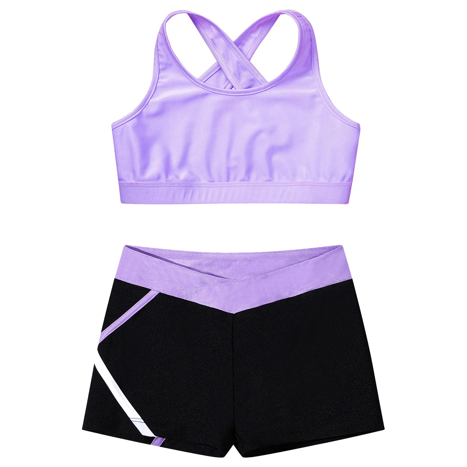 Kids Girls Dance Gymnastics Sports Outfits Sleeveless Crop Top with Shorts Tracksuit Set 2 PCS Yoga Workout Summer Girl Clothing