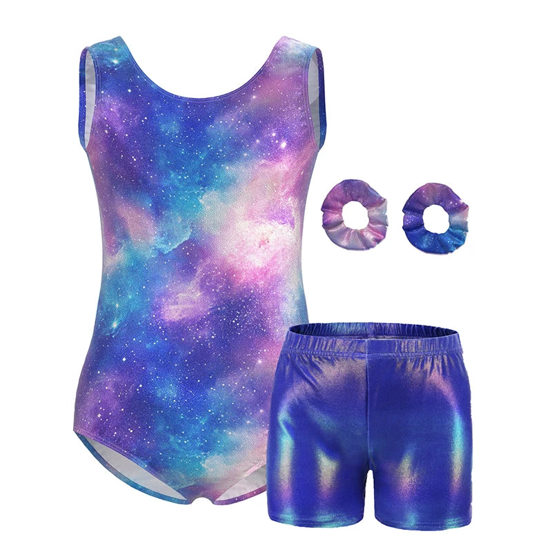 Girls  Vest  Gymnastics Leotard Sparkle 4 Piece Dance Unitard for Kids Toddler Athletic Tumbling Outfits