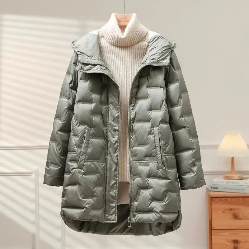 Women's Jackets Autumn and Winter Warm Down Jacket Pressed Rubber Hooded Coat 2024 New Light Slim Street Women's Parka Coat