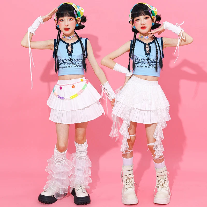 Girls Hip Hop Clothing Crop Top Cargo Pants Children K-pop Street Dance Costume Kids Girl Group Streetwear Jazz Clothes Sets