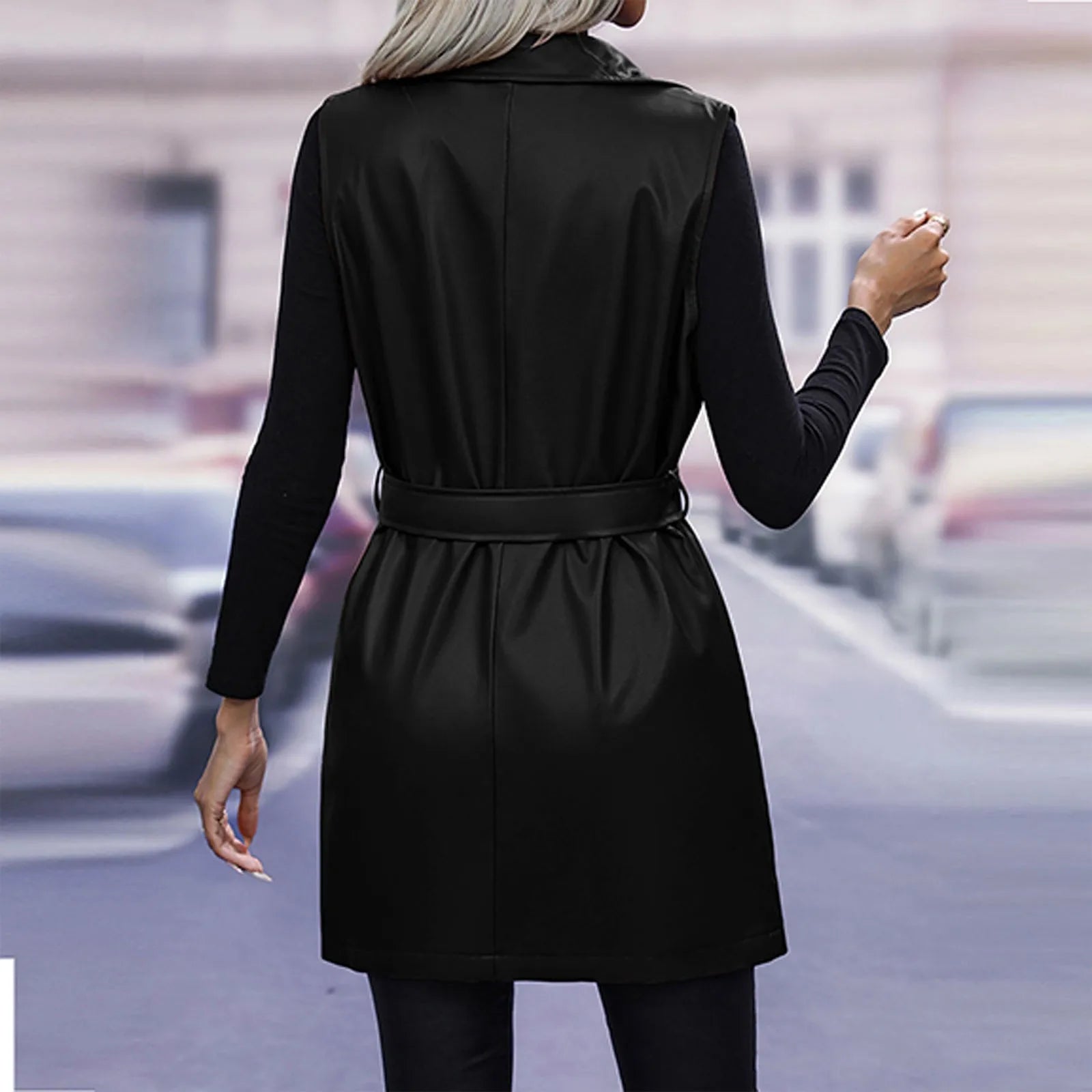 Women Jackets Fashion Leather Vest Sleeveless Coat Suit Collar Slim Spring Autumn Windbreaker Coat For Outdoor Daily Wear