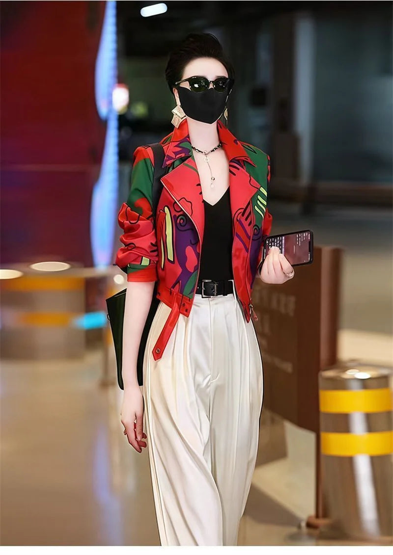 Women Jacket 2025 New Female Short Coat Fashion Printing Jackets Ladies Xiaoxiangfeng High-end Coats With Lining Overcoat Lady