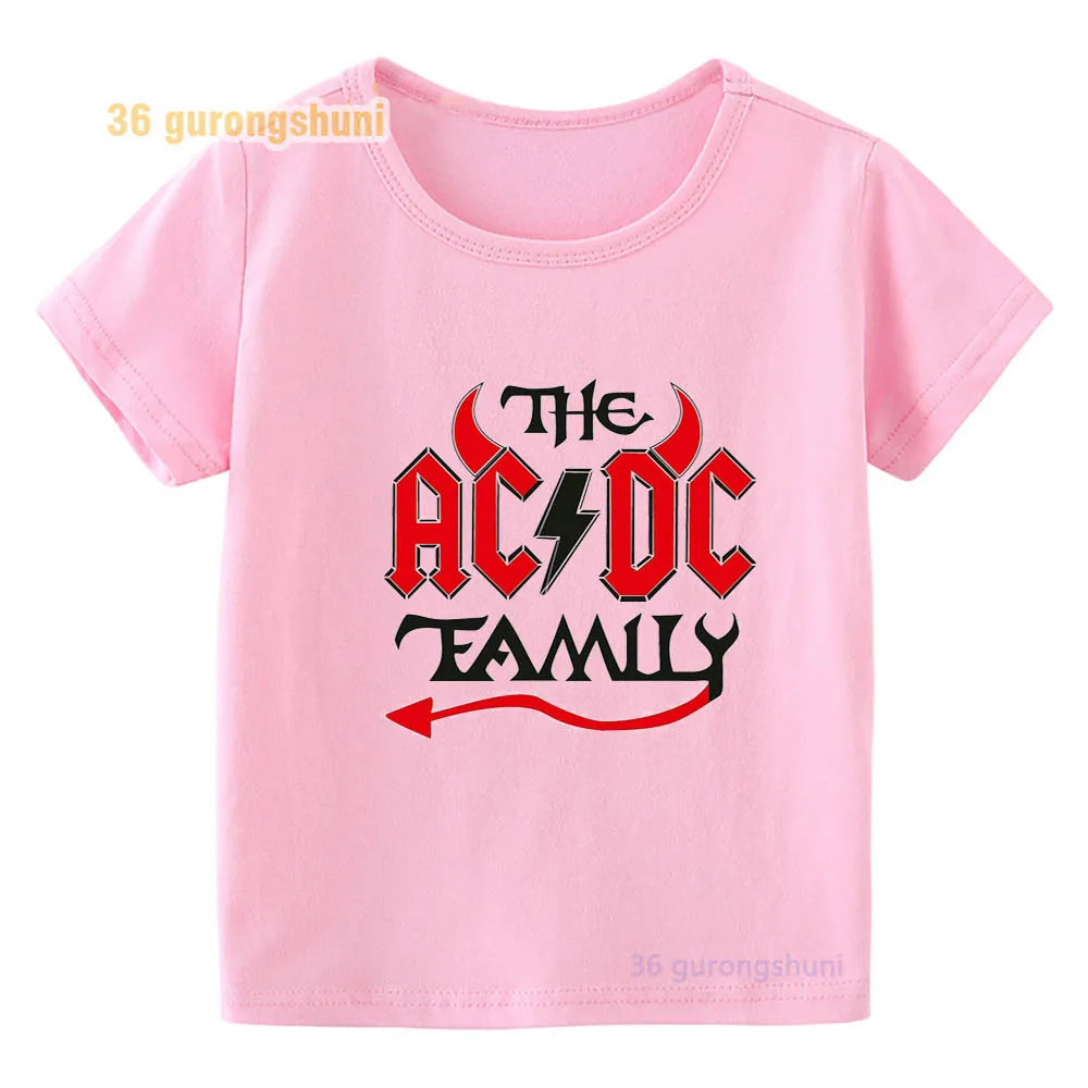 T Shirt For Girls pink Clothes kids Tshirt Girl clothing ACDC print Graphic summer tops Tee Kawaii T-shirt summer Short Sleeve
