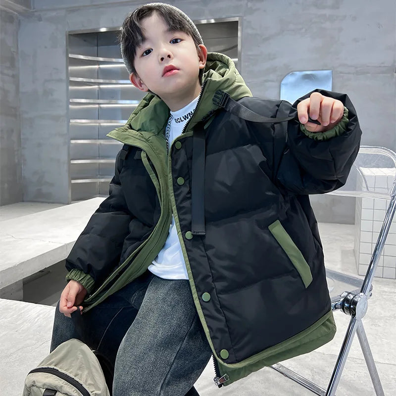 Boys Cotton Clothing 2025 Autumn and Winter New Childrens Clothing Korean Boys Baby Foreign Style Thickened Down Cotton Clothing