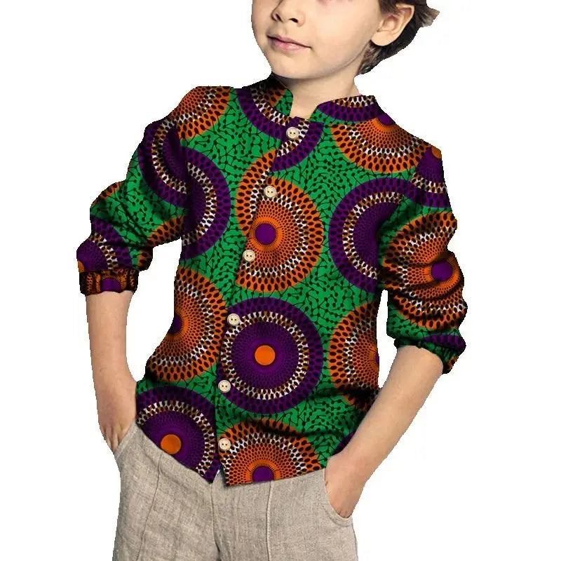 Kids Clothing Kids Boys African Fashion New Boy's Tops Bazin Riche African Wax Print Patchwork Cotton Shirt for Boys