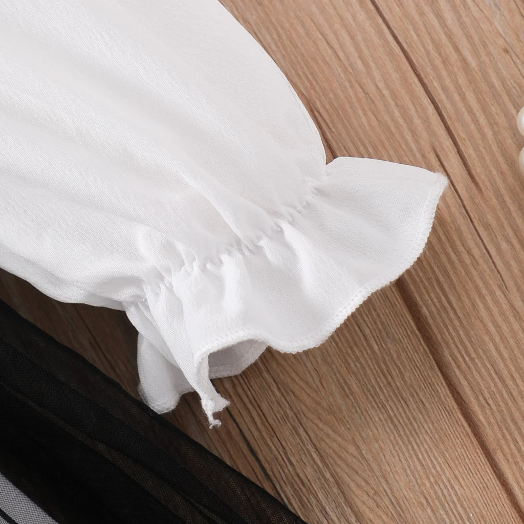 8-12Yrs Girls Clothing Elegant Party Dresses Kids Dress for Girl Long Sleeve Pure White Children Casual Dresses