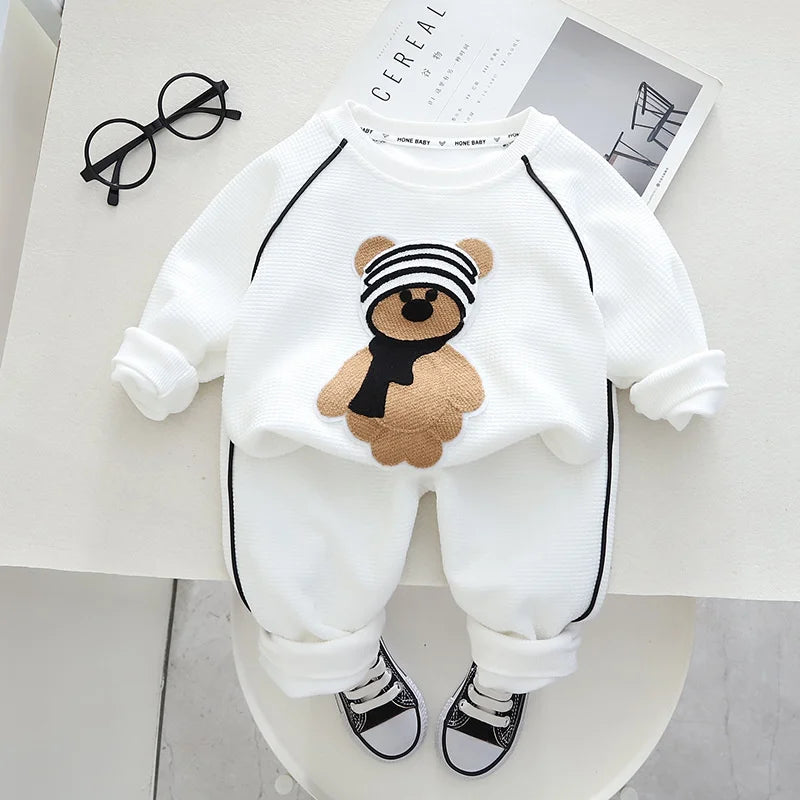 Boys Clothing Sets Children Fashion Cartoon Bear Baby T-shirt Vest Coat And Pants Suit 2pcs Outfits Kids Sport Suit1-4 years