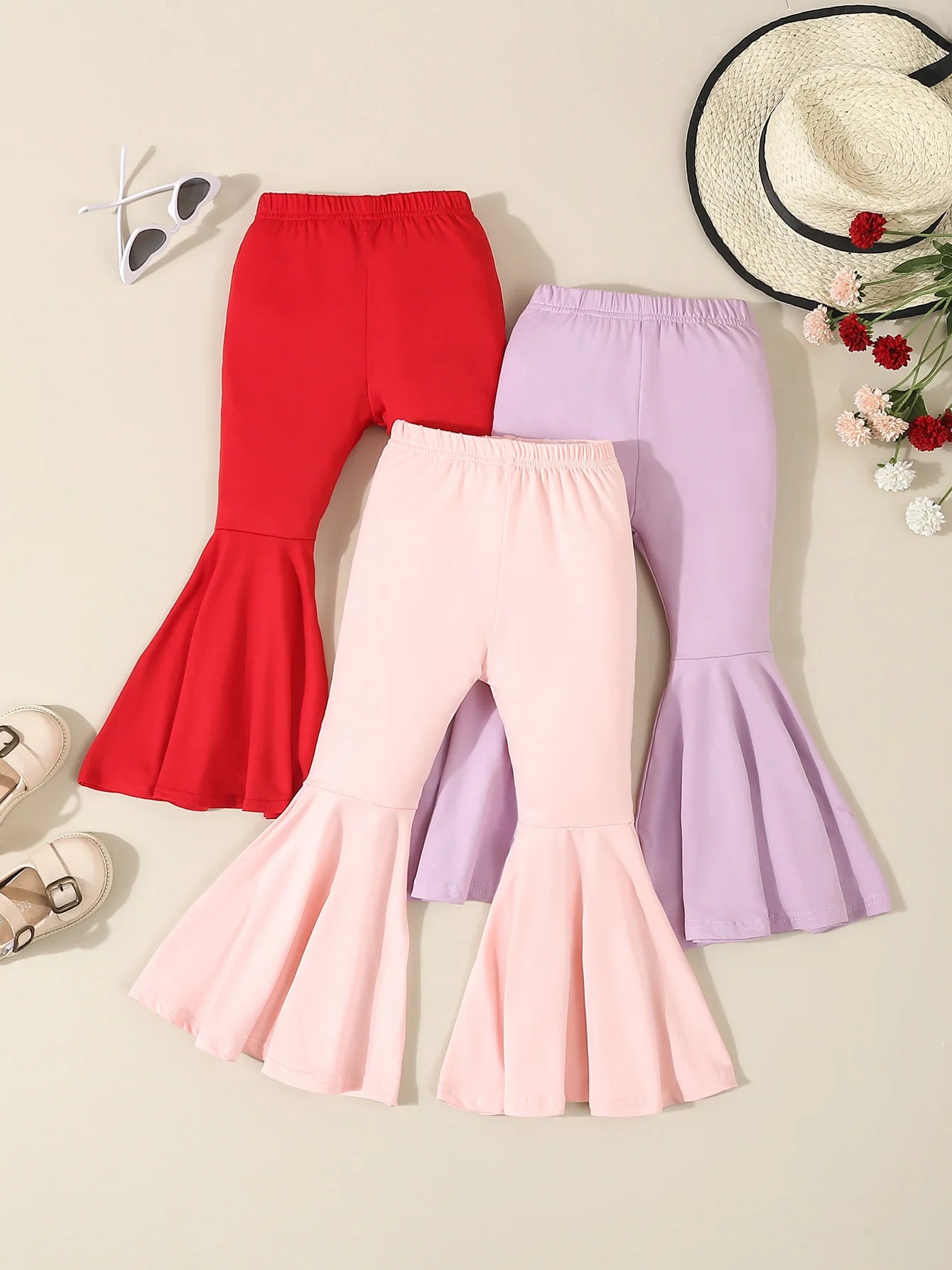 Autumn Kids Girls Clothing  Solid Color Bell-bottoms Elastic Waist  Flared Trousers Leggings Toddler Infant Girl's Clothing