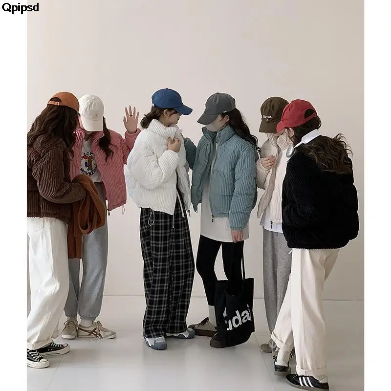 Women Short Parkas Jackets 2025 Autumn Winter Corduroy Long Zipper Thick Warm Outwear Coats Female Winter Jackets parkas Coats