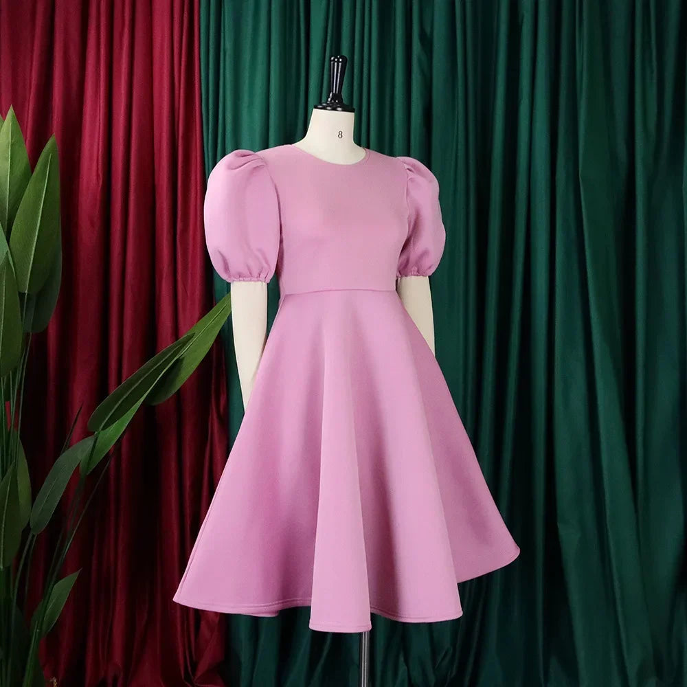 Elegant Dresses for Woman 2024 O Neck Short Sleeve High Waisted Pleated Mid Calf Luxury Female Birthday Party Dinner Vestidos