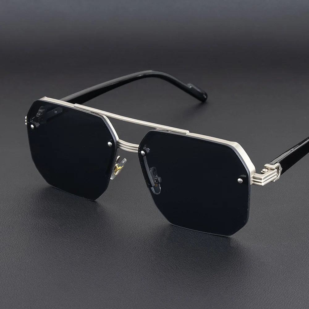 Men's Metal Sunglasses Square Half Frame Rice Nails Casual Trend Glasses Personality Retro Fashion Outdoor Sports Eyeglasses