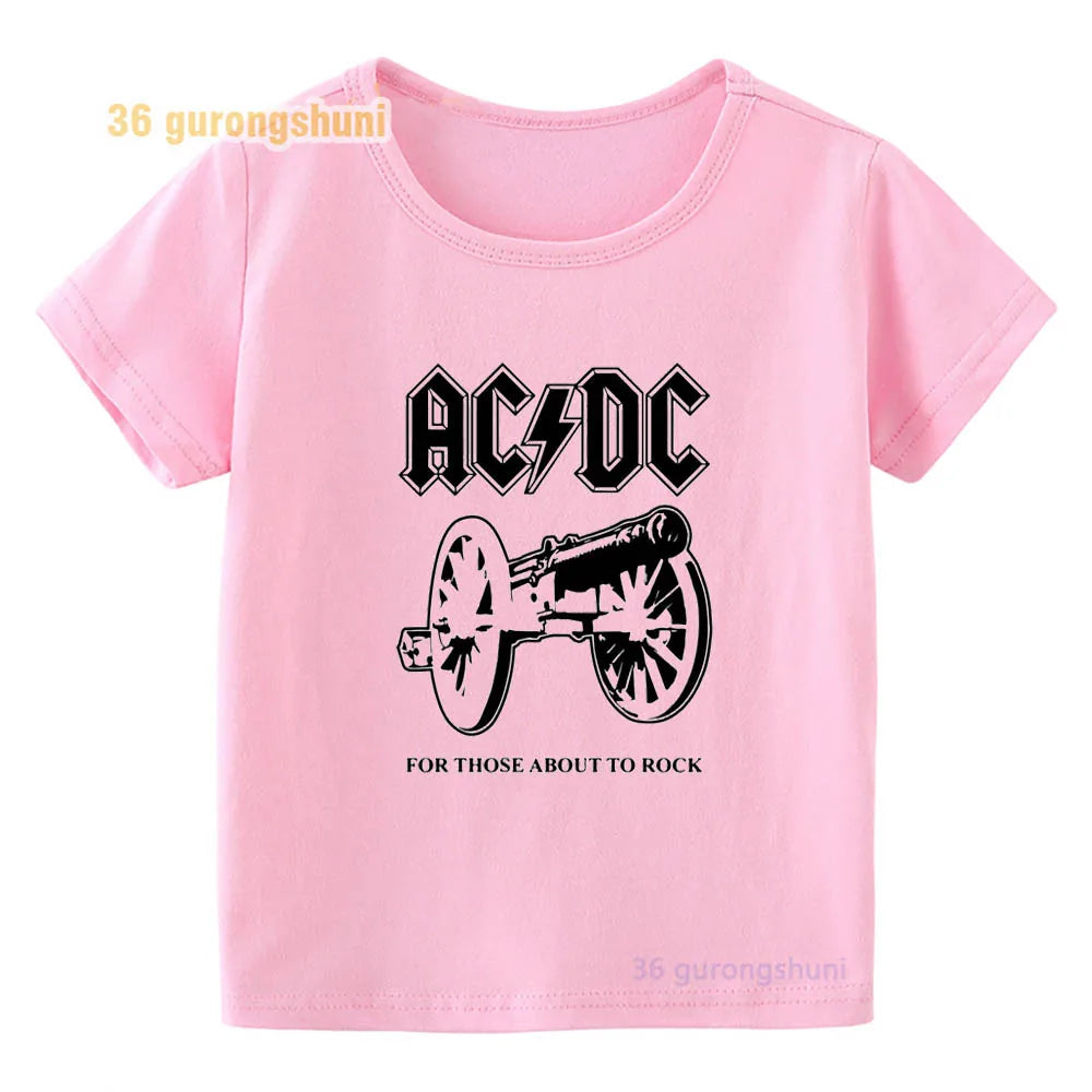 T Shirt For Girls pink Clothes kids Tshirt Girl clothing ACDC print Graphic summer tops Tee Kawaii T-shirt summer Short Sleeve