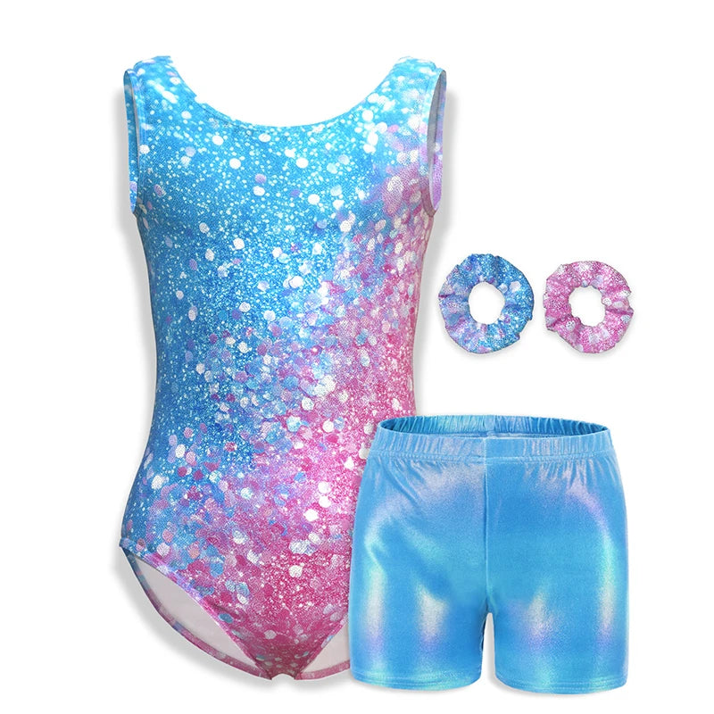 Girls  Vest  Gymnastics Leotard Sparkle 4 Piece Dance Unitard for Kids Toddler Athletic Tumbling Outfits