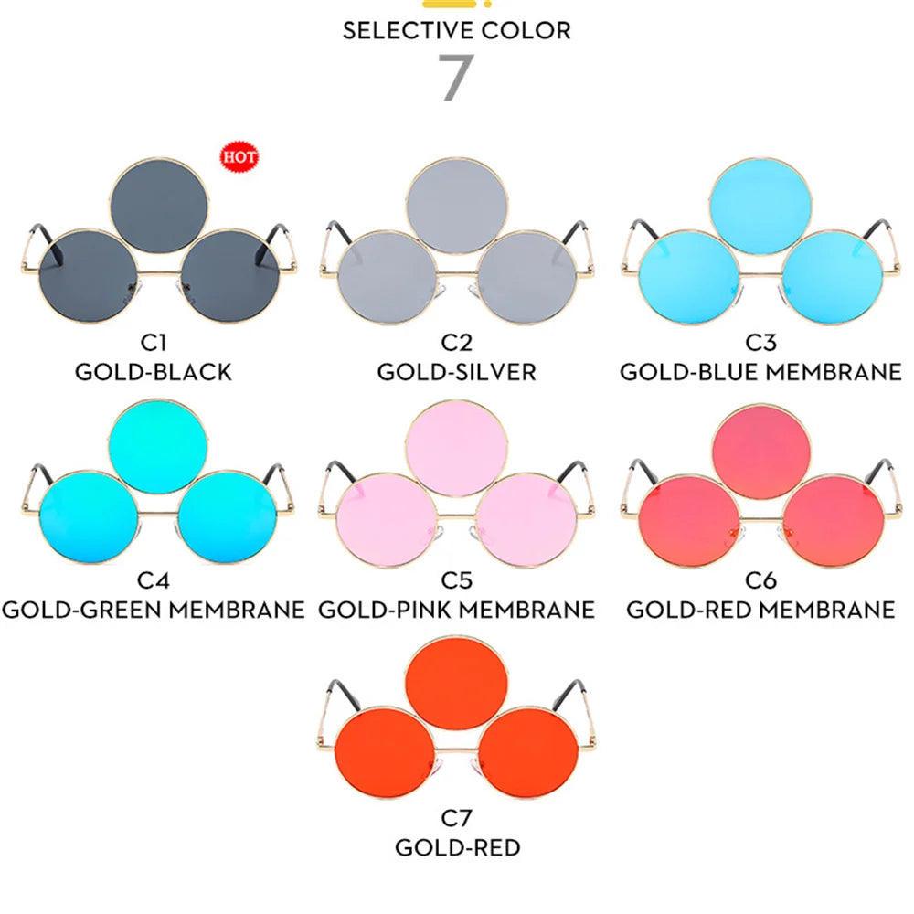 Sunglasses Third Lenses 3 Eyes Round Women Metal Fashion Vintage Sun Glasses For Men Fashion Eyewear  Shades UV400 New 2023