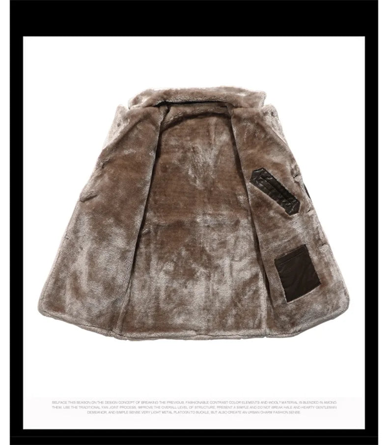 Men's Long Leather Coat PU Jacket for Men Winter Warm Fleece Lined Business Overcoat Trench Mens Outerwear Motorcycle Jacket