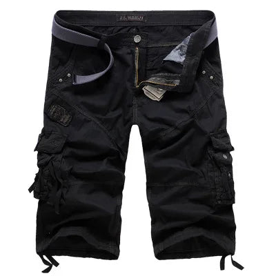 New Summer Casual Shorts Men's Solid Straight Cargo Shorts Outdoor Workout Joggers Pants Multi Pocket Knee Length Sweatpants Man