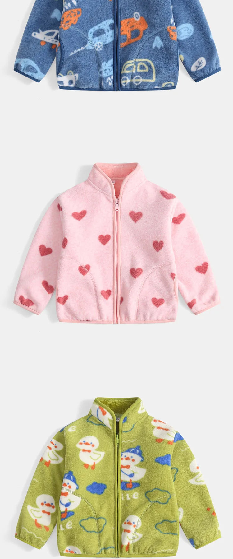 Girls Coats 1 to 8 Years Winter Children Clothes Double-Faced Heart Print Jackets Boys Plush Fleece Warm Outerwear Baby Clothing