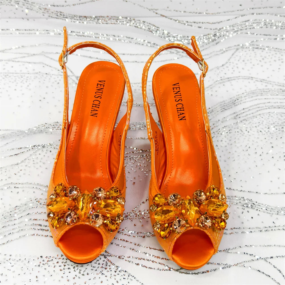 2025 New Rhinestone Design African Shoes & Bag Set in Green – Open Toe Comfortable Women's Heels - Hot Sale on Instagram