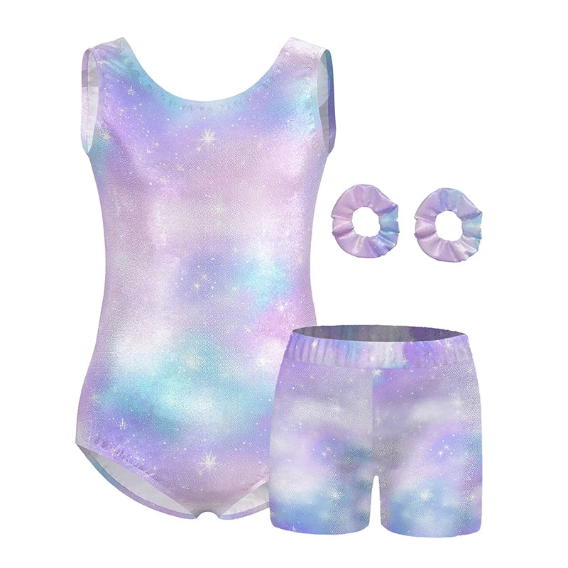 Girls  Vest  Gymnastics Leotard Sparkle 4 Piece Dance Unitard for Kids Toddler Athletic Tumbling Outfits