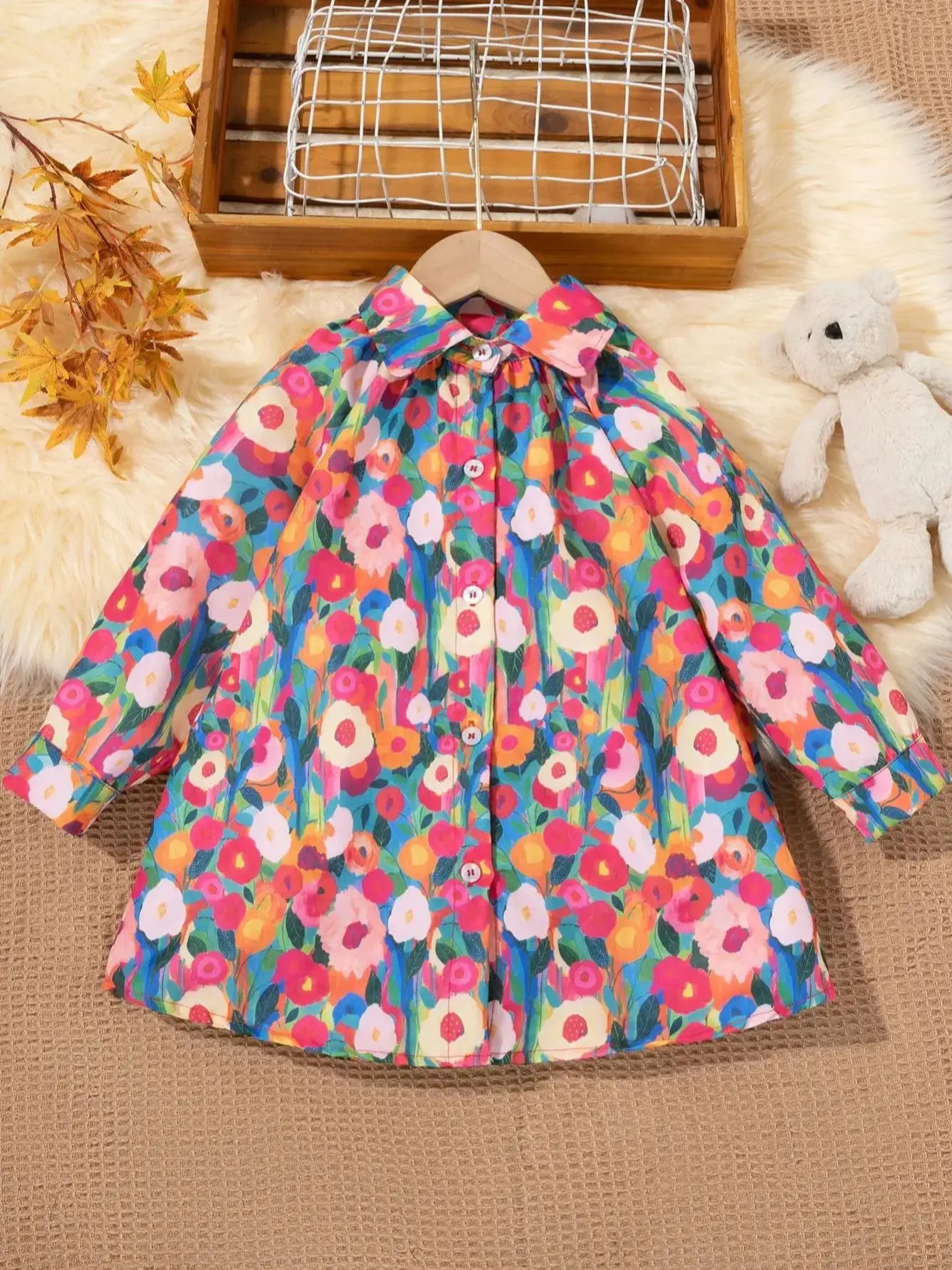 Girls' Dress - Spring/Fall New Style Chic Floral Print Princess Dress Baby Spring/Fall Long-Sleeve Shirt Dress - Loose Fit Flora