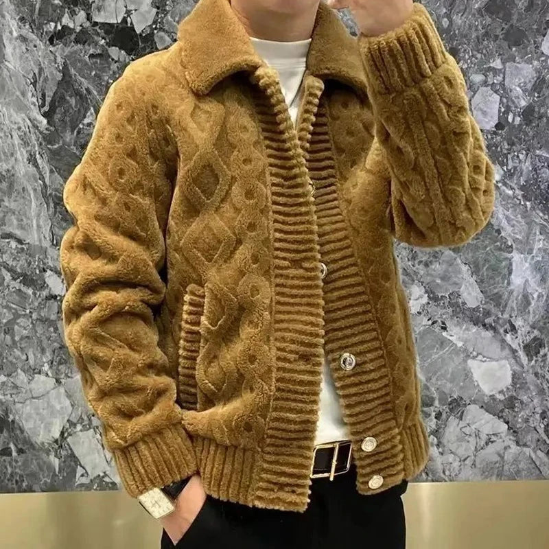 Winter Coats For Mens Warm Thickened Furry Cozy Fleece Jacket Autumn Men's Daily Casual Zipper Turn-down Collar Coat Jackets