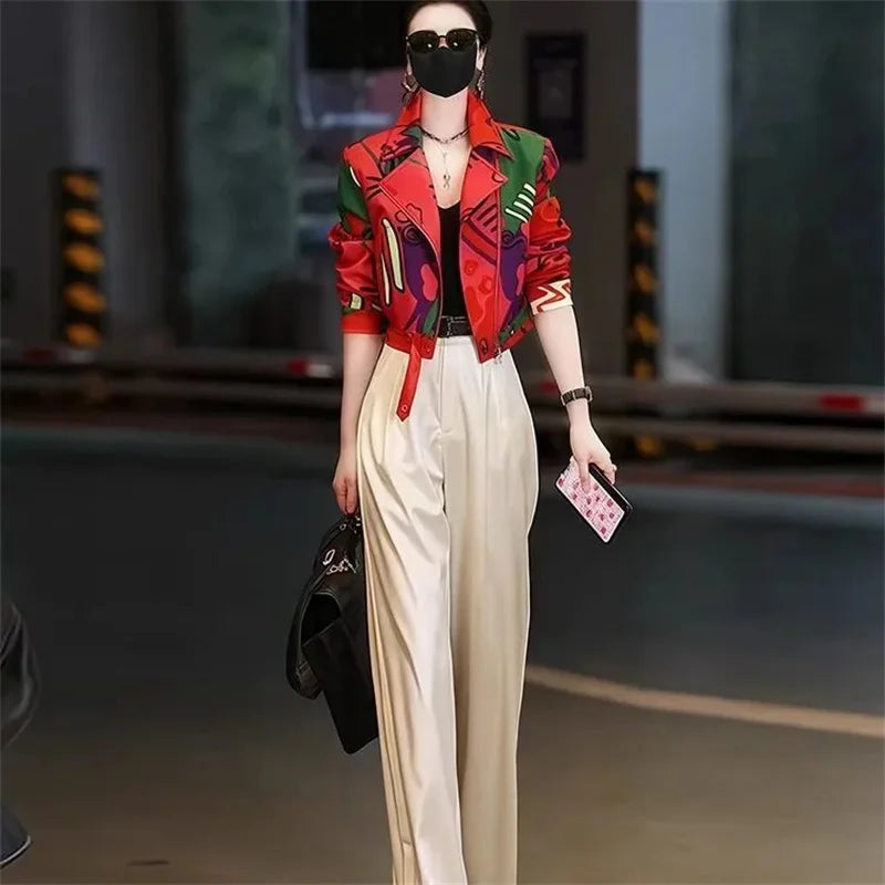 Women Jacket 2025 New Female Short Coat Fashion Printing Jackets Ladies Xiaoxiangfeng High-end Coats With Lining Overcoat Lady