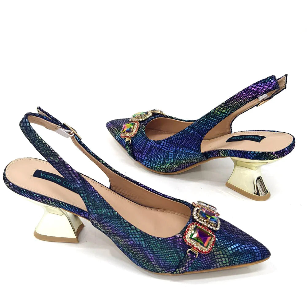 2024 Rhinestone Pointed-Toe High Heels Shoes and Bags Set for Women Wedding and Party Elegant Luxury Fashion in Wine Color