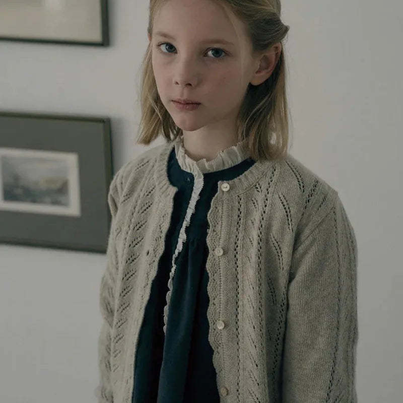 Girls Dresses 2025 Autumn Winter 100% Cotton Corduroy Black High-end Embroidered Dress Cardigan Woolen Sweater Kids's Clothing