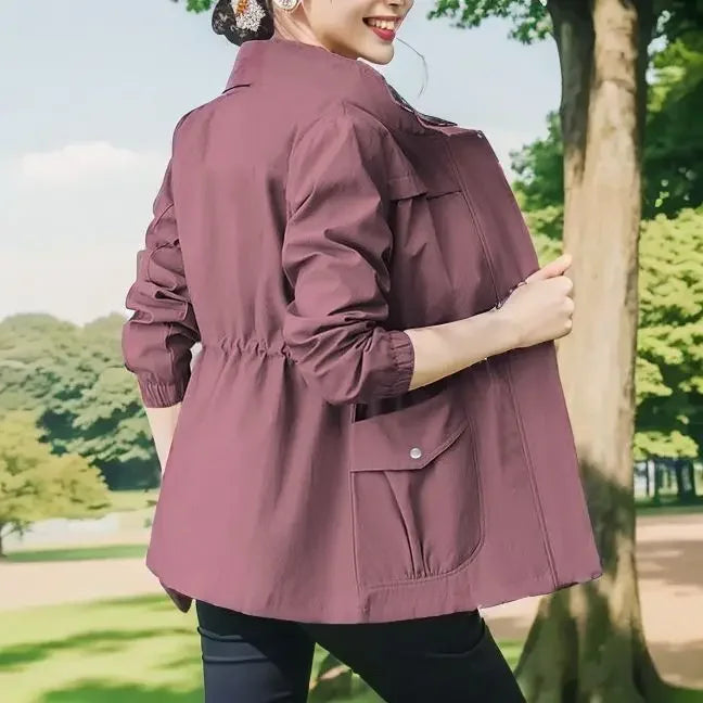 Jacket for Women Drawstring Coats Woman Zip-up Solid Color Great Vintage Casual High Quality New Products Sale Fashion 2025