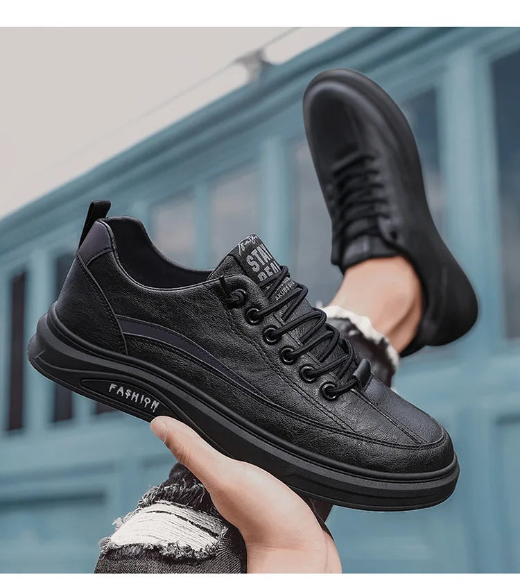 Mens Shoes Man Spring and Autumn Sneakers Male New 2025 Leather Casual Shoes for Men Water Proof Anti-slip Black Sneaker Men's