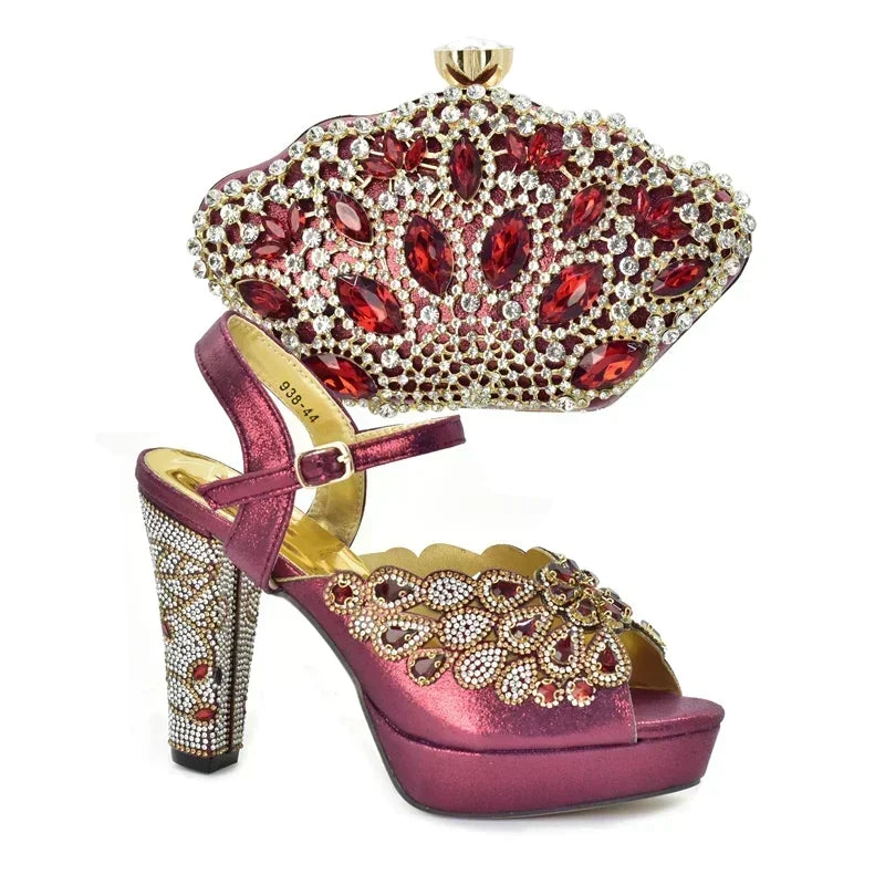 New Italian Shoes and Bags Matching Set with Rhinestone Shoes for Women 2025 Designer Luxury High Heels  Shoes for Women Elegant