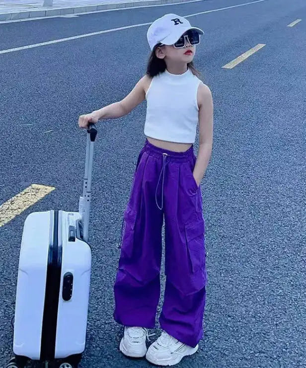 Girls Cargo Pants 5-14 Years Spring Fashion Children Loose Trousers Autumn Kids New Style Wide-leg Pants Girl Casual Clothing