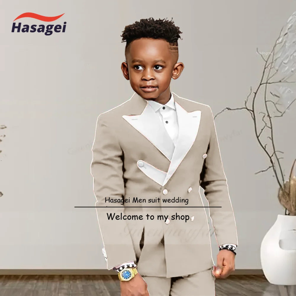 Boys Suits Fashion Luxury Red Suit Set White Pointed Collar Buckle With Double Row Front Slotted Business Casual