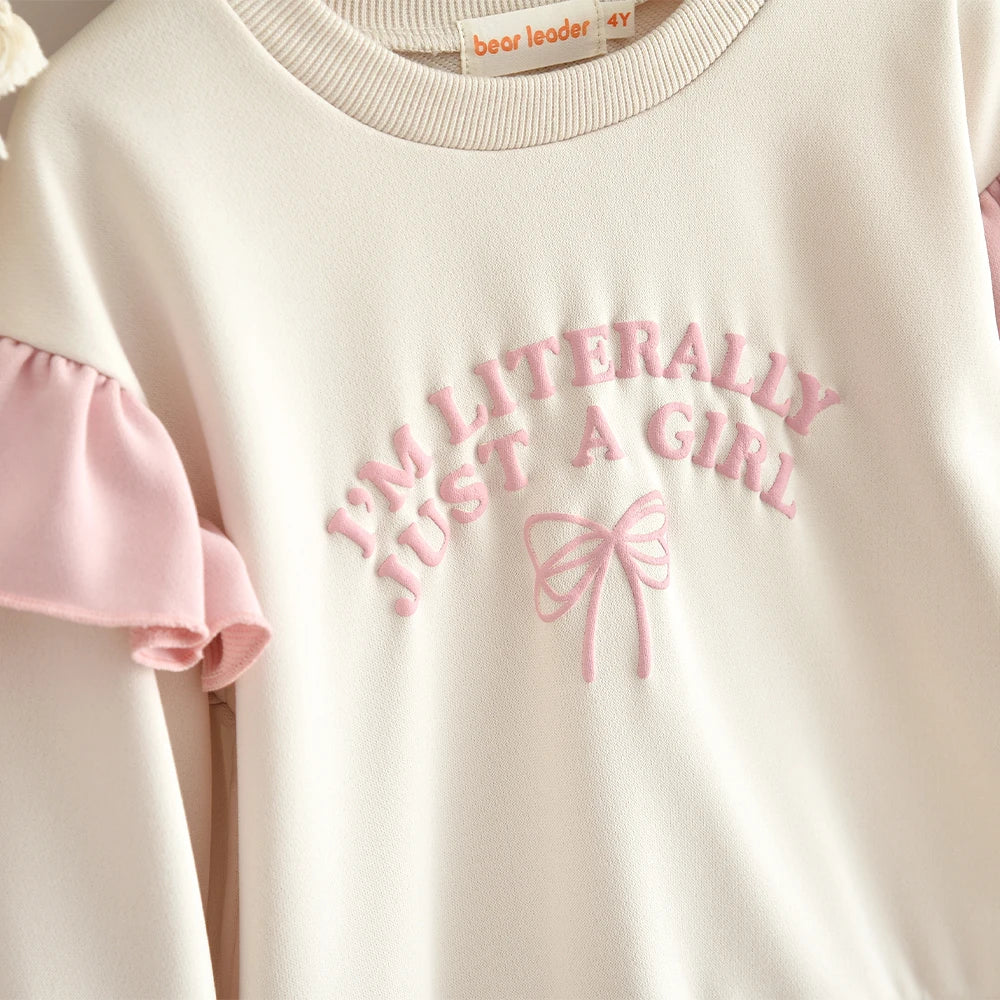 Girls Clothes 2025 Autumn New Color Blocked Casual Sportswear Long Sleeved Letter Printed Top+Pants Children's Fashion Clothing