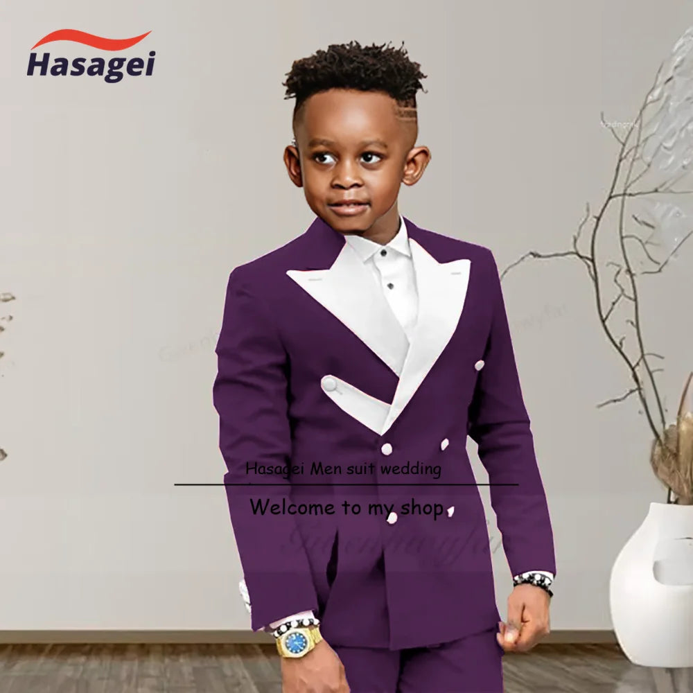 Boys Suits Fashion Luxury Red Suit Set White Pointed Collar Buckle With Double Row Front Slotted Business Casual