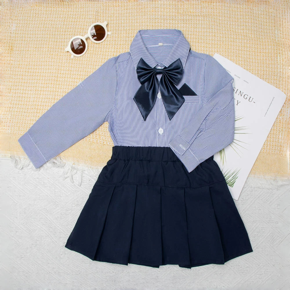 Kids Uniform for Boys Girls Vest 4 PCS Long Sleeve Autumn Back to School Clothing Set Teenage Preppy Style Daily Fashion Dress