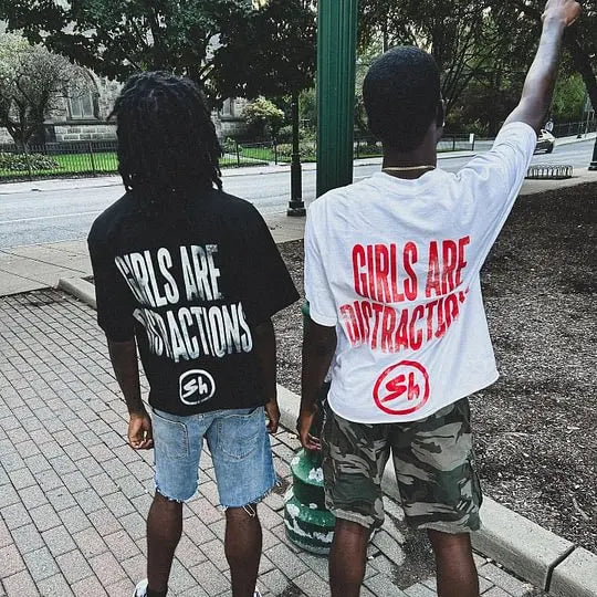 Girls Are Distractions Graphic Vintage Graphic  Print T-Shirts Men Women Y2K Short Sleeves Vintage Streetwear Women Tee Tops