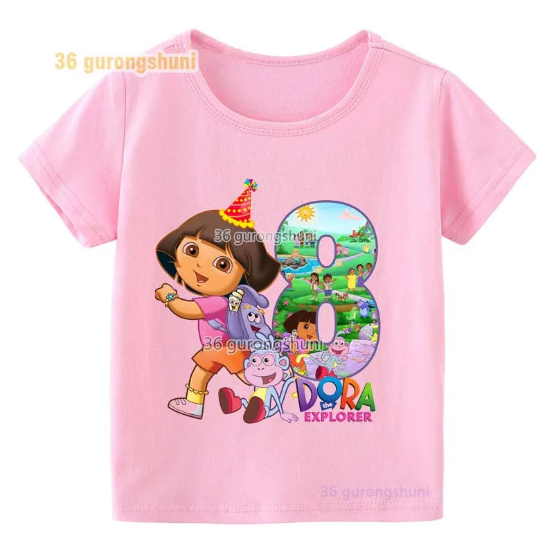 Girl clothing T Shirt Girls Short Sleeve Dora Summer Tops Kids Clothes children T Shirts 2 3 4 5 6 birthday party baby T-shirts