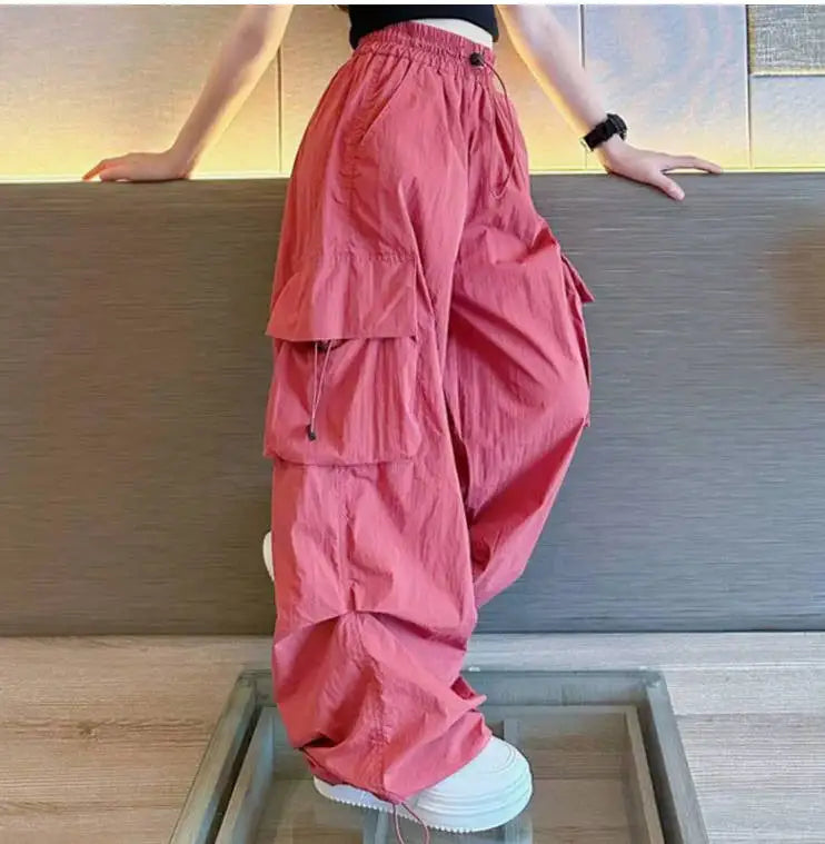 Girls Cargo Pants 5-14 Years Spring Fashion Children Loose Trousers Autumn Kids New Style Wide-leg Pants Girl Casual Clothing